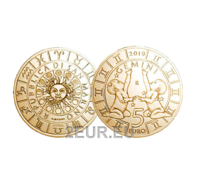 San Marino 5 euro UNC 2019 - "Horoskoopit - Kaksoset"