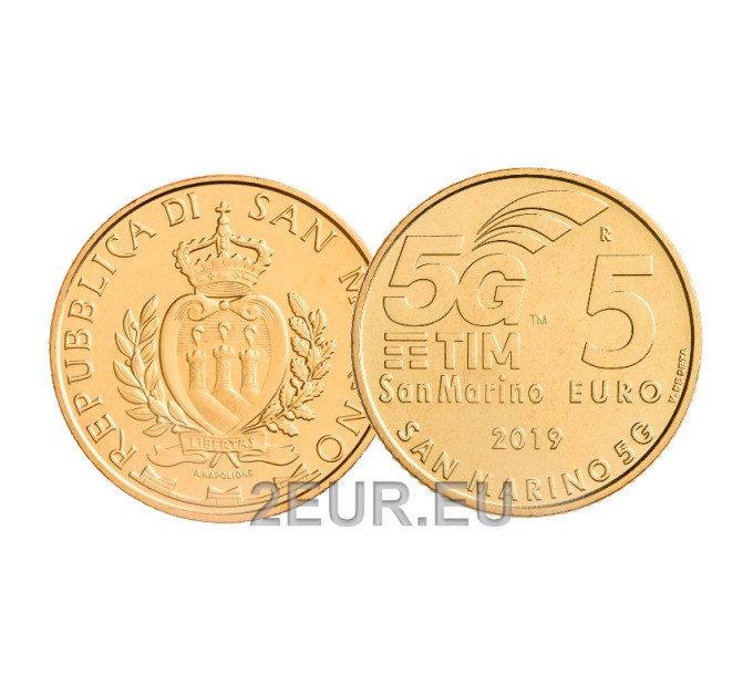 San Marino 5 euro UNC 2019 - "5G-matkapuhelinverkko"