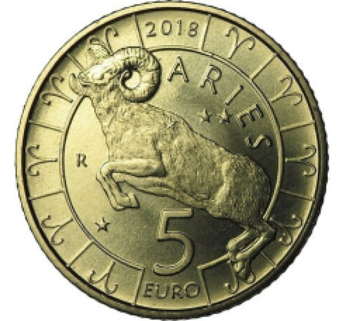 San Marino 5 euro UNC 2018 - "horoskooppi Oinas"