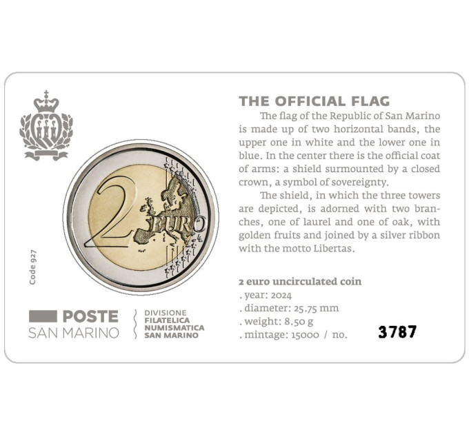 San Marino 2 EURO BU 2024 - San Marinon tasavallan lippu