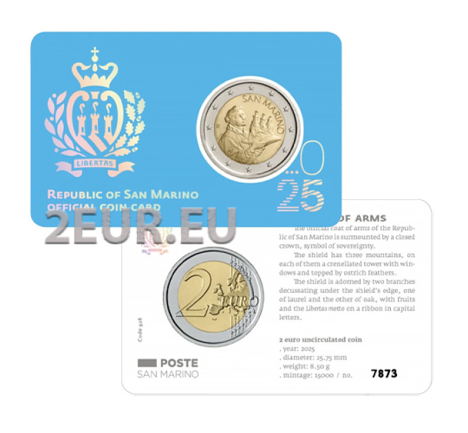 San Marino 2 EURO BU 2025 - San Marinon tasavallan vaakuna