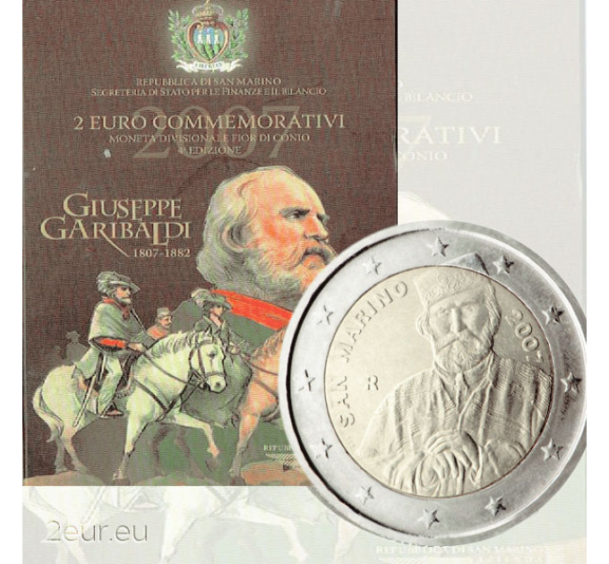 San Marino 2 euroa BU 2007 - 200 vuotta Giuseppe Garibaldin syntymästä