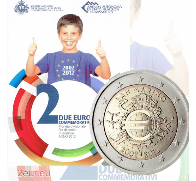 San Marino 2 euroa BU 2012 - 10 vuotta Euro Cash
