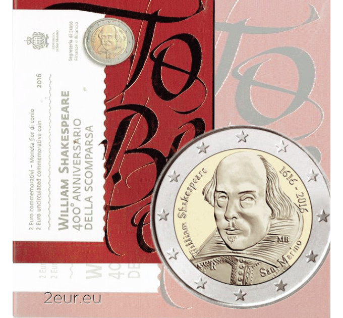 San Marino 2 euroa BU 2016 - 400 vuotta William Shakespearen kuolemasta