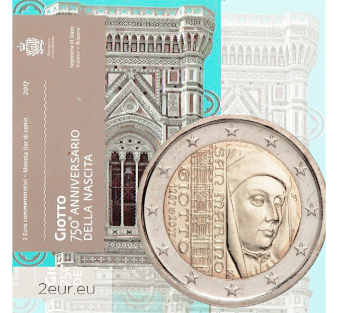 San Marino 2 euroa BU 2017 - 7750 vuotta Giotto di Bondonen syntymästä