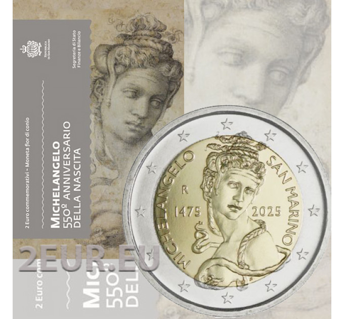 San Marino 2 euroa BU 2025 - Michelangelon syntymän 550-vuotisjuhla