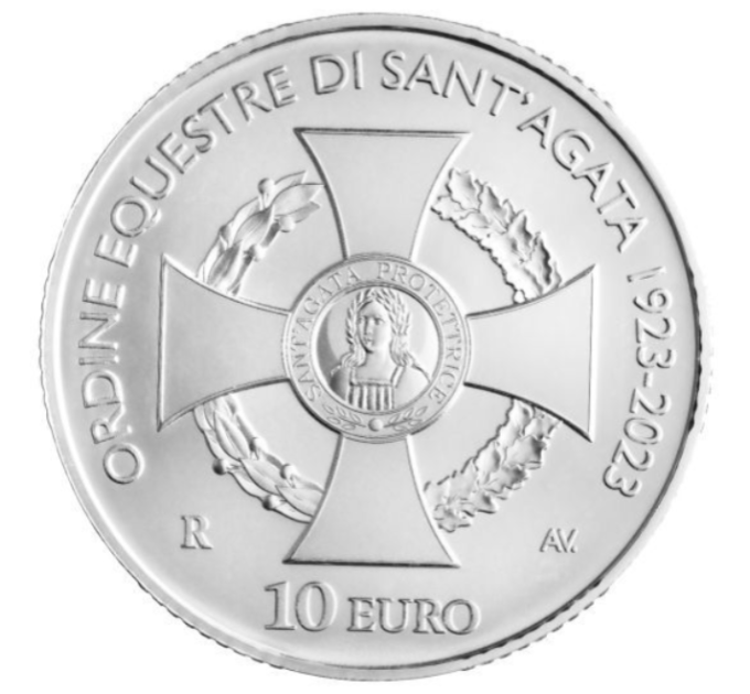 San Marino 10 euroa proof 2023 - 100 vuotta Pyhän Agathan ratsastusritarikunnan perustamisesta