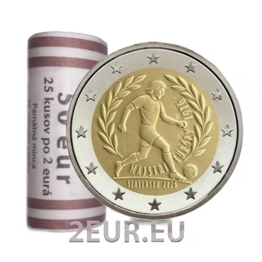 Slovakia 2 euroa UNC rullaa 2026 - UEFA:n jalkapallon Euroopan mestaruuskilpailut 1976