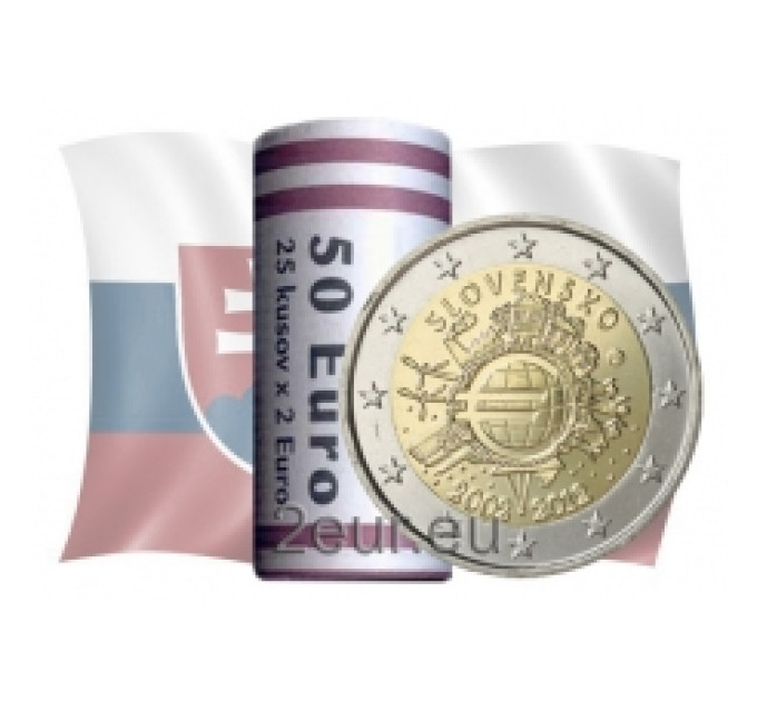 Slovakia 2 euroa UNC rullaa 2012 - 10 vuotta euroa