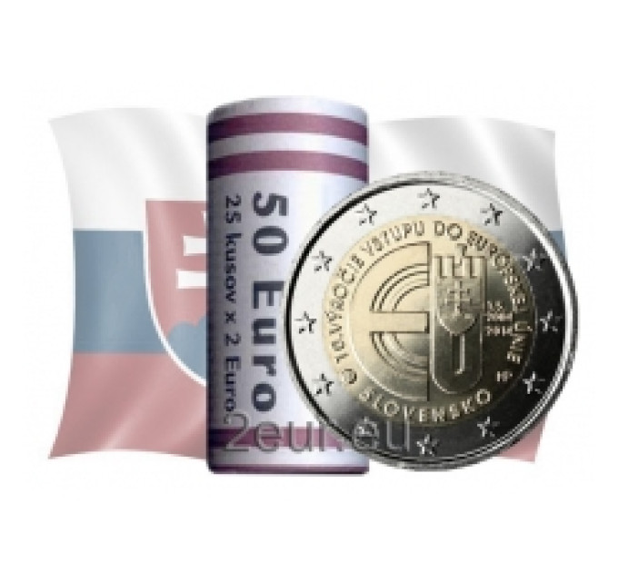 Slovakia 2 euroa UNC rullaa 2014 -10 vuotta Slovakian jäsenyyttä EU:ssa