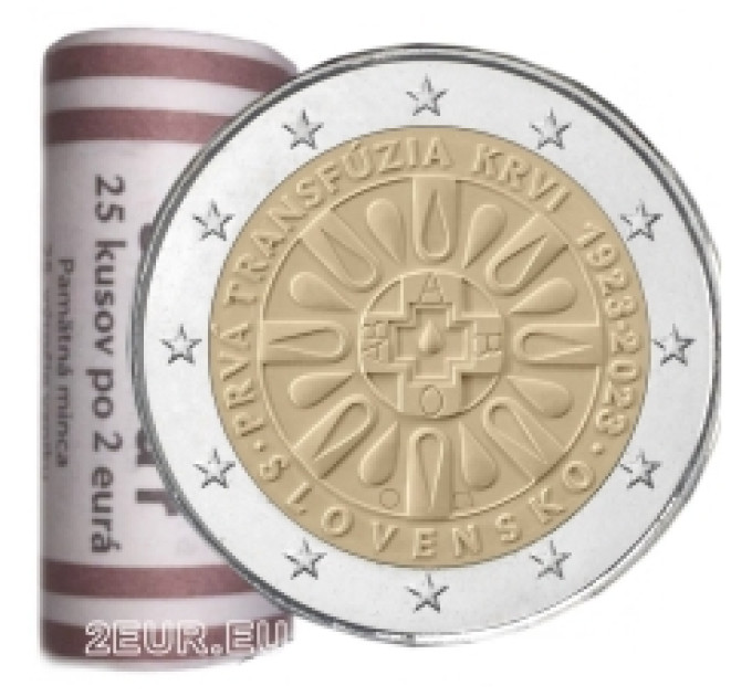 Slovakia 2 euroa UNC rullaa 2023 - 100 vuotta ensimmäisestä verensiirrosta Slovakiassa