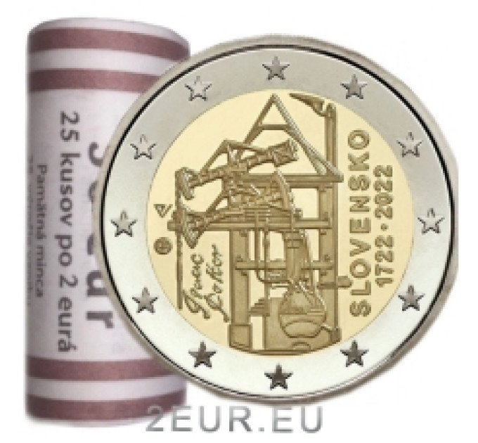 Slovakia 2 euroa UNC rullaa 2022 - 300 vuotta Manner-Euroopan ensimmäisen tyhjennyskaivosten höyrykoneen rakentamisesta