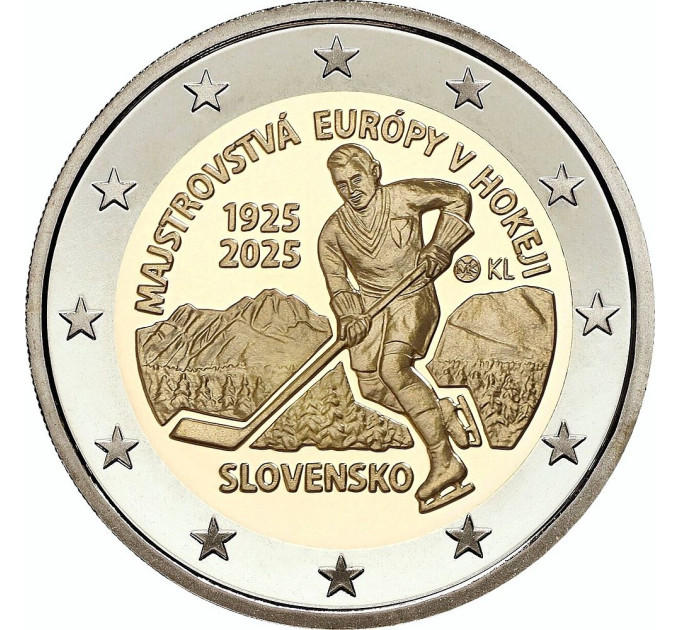 Slovakia 2 euroa UNC rullaa 2025 - 100 vuotta ensimmäisestä jääkiekon Euroopan mestaruudesta