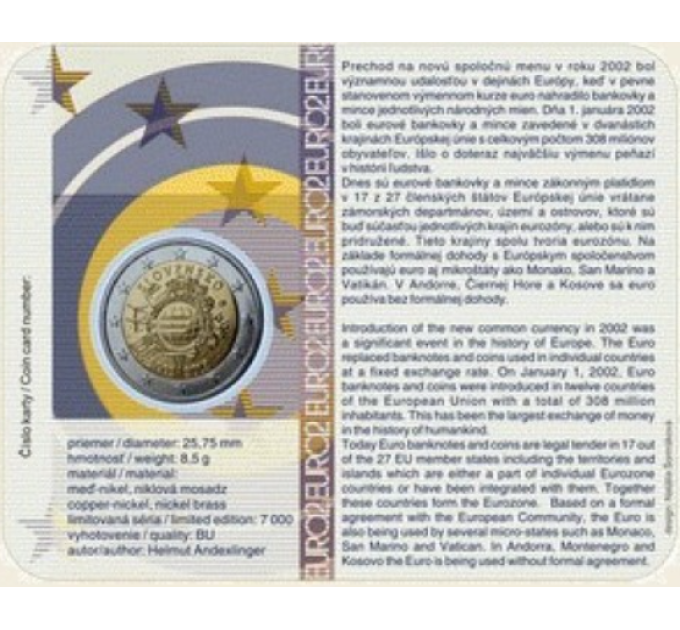 Slovakia 2 euroa BU 2012 - 10 vuotta Euro Cash