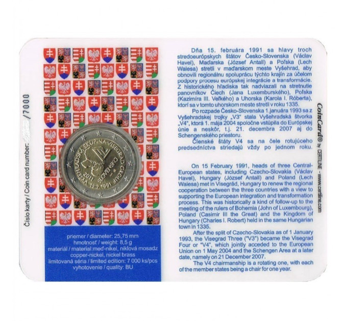 Slovakia 2 euroa BU 2011 - 20 vuotta Visegrad Group
