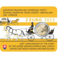 Slovakia 2 euroa BU 2023 - 200 vuotta hevospostin avaamisesta Wien-Bratislava-reitillä