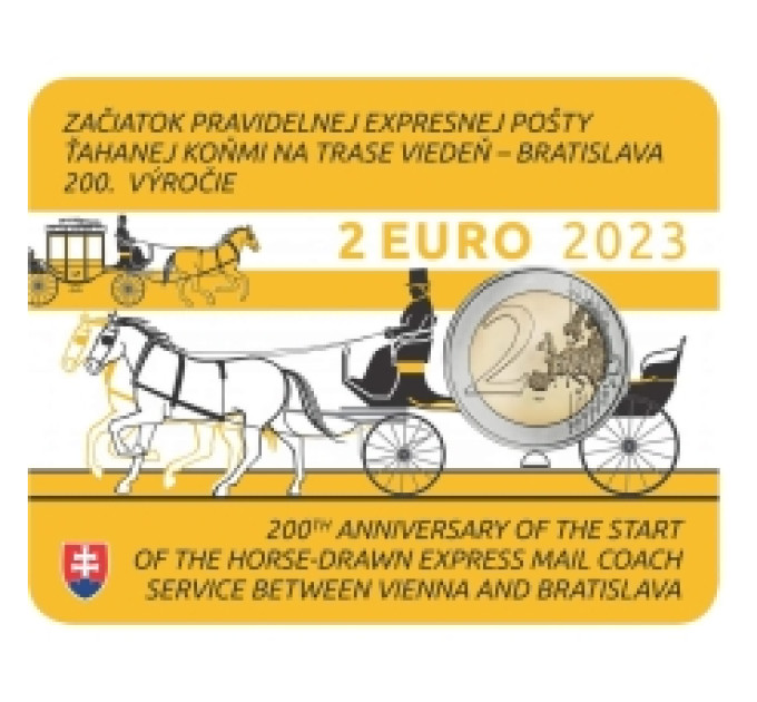 Slovakia 2 euroa BU 2023 - 200 vuotta hevospostin avaamisesta Wien-Bratislava-reitillä