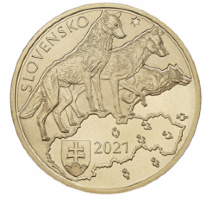  Slovakia 5 euroa UNC 2021 - Fauna and Flora Slovakiassa - Petollinen susi