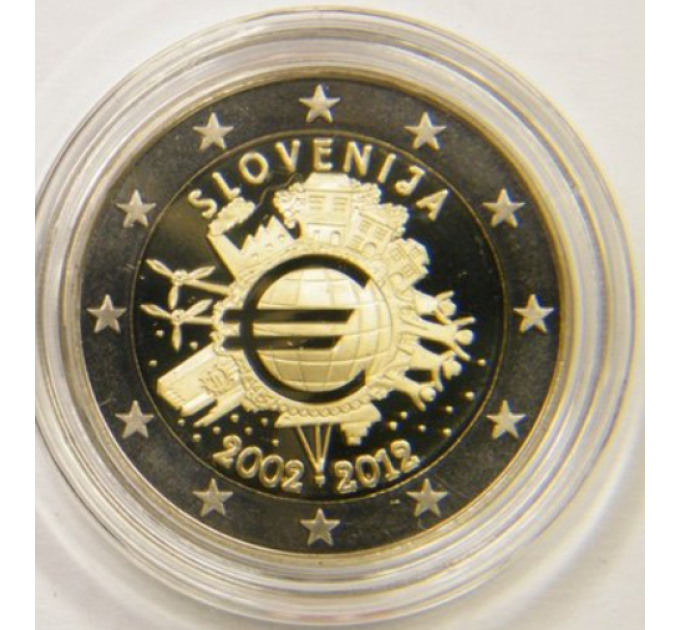 Slovenia 2 euroa proof 2012 - 10 vuotta Euro Cash
