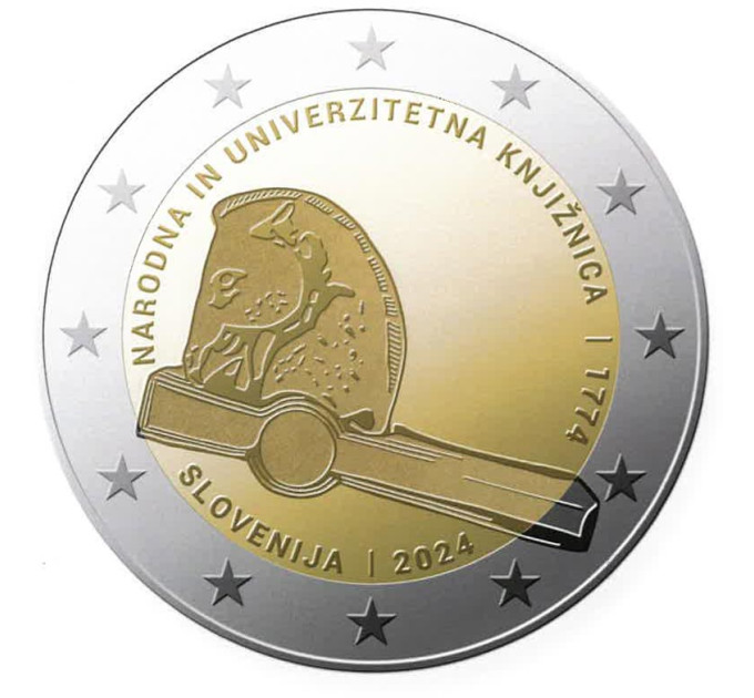 Slovenia 2 euroa proof 2024 - Kansallis- ja yliopistokirjasto 250 vuotta