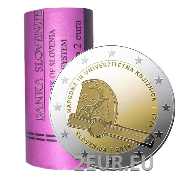 Slovenia 2 euroa rulla 2024 - Kansallis- ja yliopistokirjasto 250 vuotta