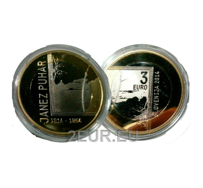 Slovenia 3 euroa proof 2014 - 200 vuotta valokuvaaja Janez Puharin syntymästä  