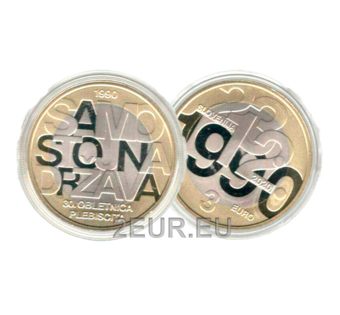 Slovenia 3 euroa proof 2020 - Slovenian tasavallan itsenäisyyttä koskevan kansanäänestyksen 30 vuotta