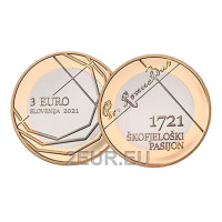 Slovenia 3 euroa UNC 2021 - Škofja Loka -passion 300 vuotta