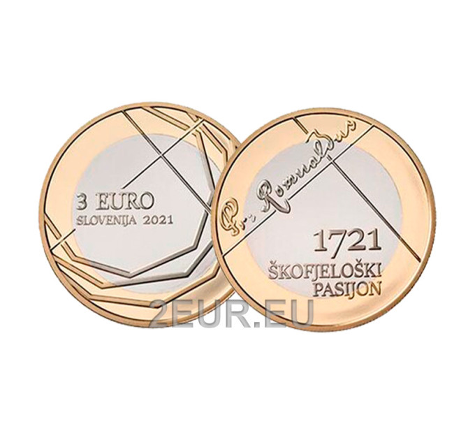 Slovenia 3 euroa UNC 2021 - Škofja Loka -passion 300 vuotta