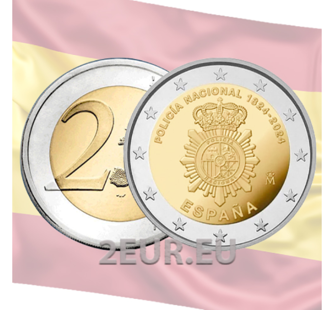 Espanja 2 euroa UNC 2024 - Kansallinen poliisikunta