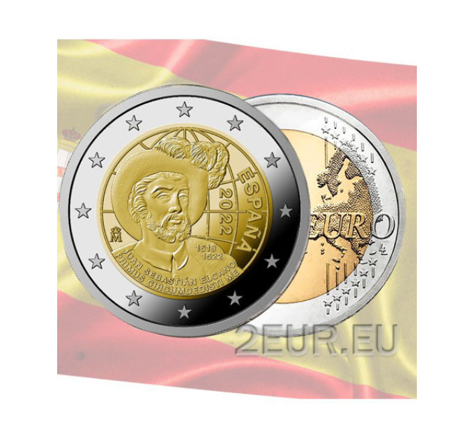 Espanja 2 euroa UNC 2022 - 500 vuotta Juan Sebastian Elcanon ensimmäisestä maailmanympärimatkasta