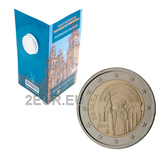 Espanja 2 euroa proof  2018 - Santiago de Compostelan vanhakaupunki