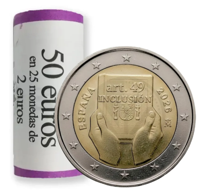 Espanja 2 euroa UNC roll 2026 - 49 artikla: Vammaisuus, suojelu, oikeudet ja osallisuus