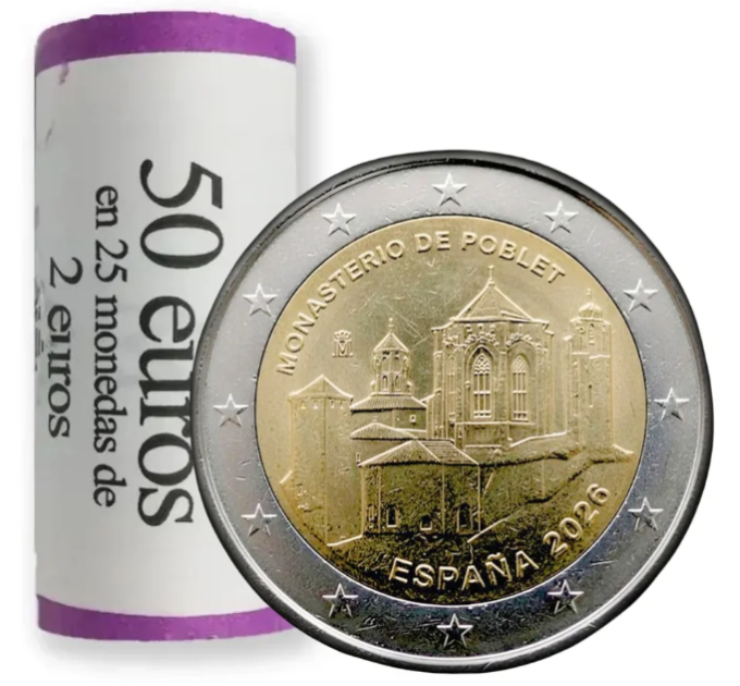 Espanja 2 euroa UNC roll 2026 - Pobletin luostari