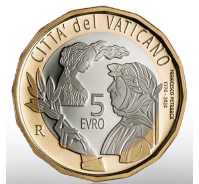 Vatikaanin 5 euron proof 2024 - 650 vuotta Francesco Petrarchin kuolemasta