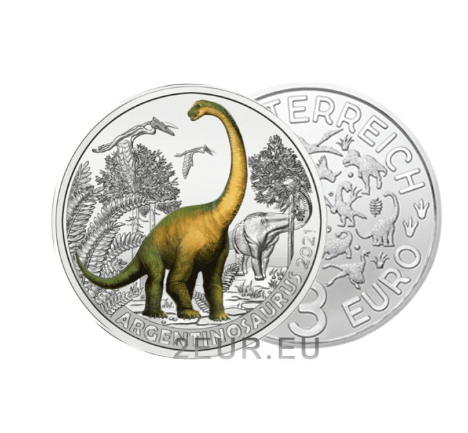 Itävalta 3 euron kolikko 2021-4 - Argentinosaurus