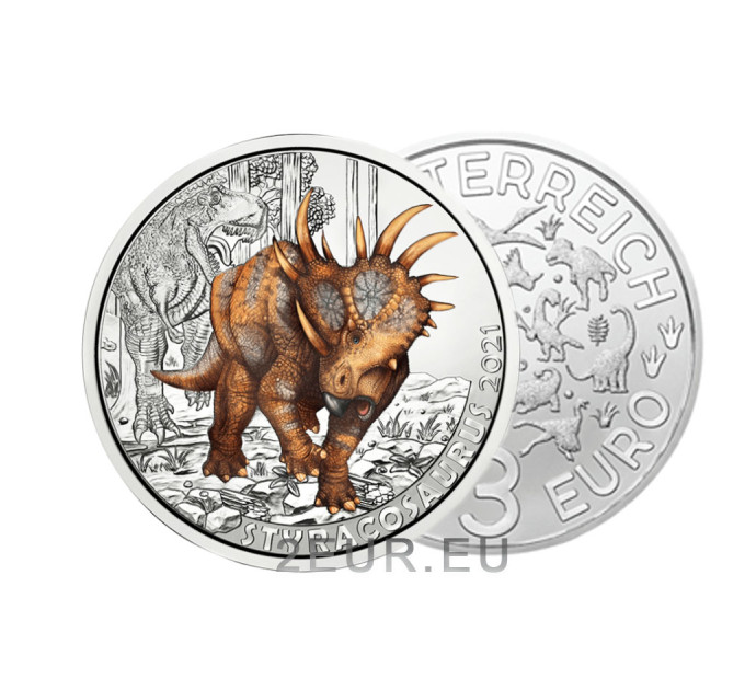 Itävalta 3 euron kolikko 2021-3 - Styracosaurus albertensis