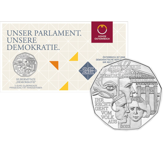  Itävalta 5 euroa Hopeakolikko 2022 - Demokratia