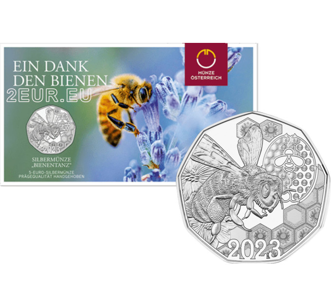 Itävalta 5 euron Hopeakolikko 2023 - The Waggle Dance - Mehiläiset 