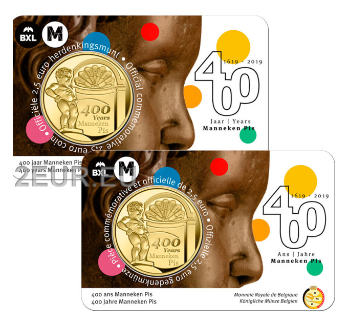 Belgian 2,5 euron  BU 2019 - 400 vuotias manneken pis - FR+NL