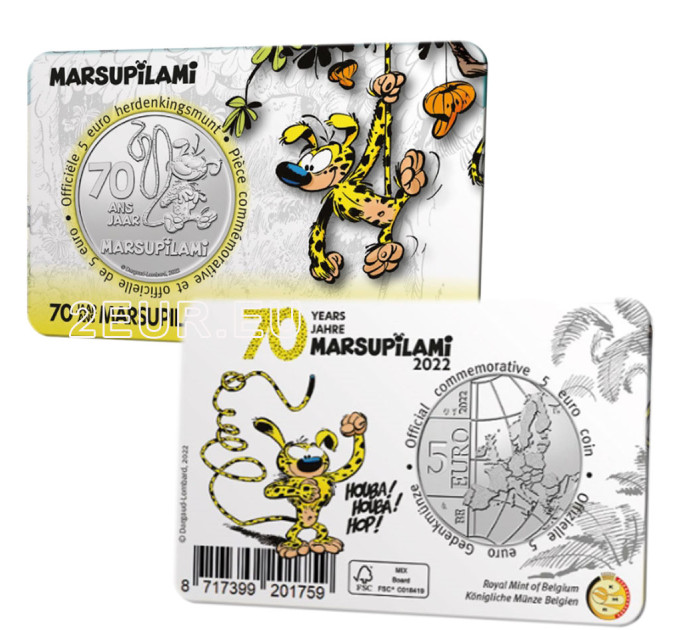 Belgia 5 euron BU 2022 - 70 vuotta Marsupilami - Relief
