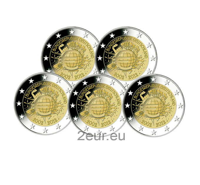  Saksa 2 euroa UNC 2012 - 10 vuotta Euro Cash - ADFGJ