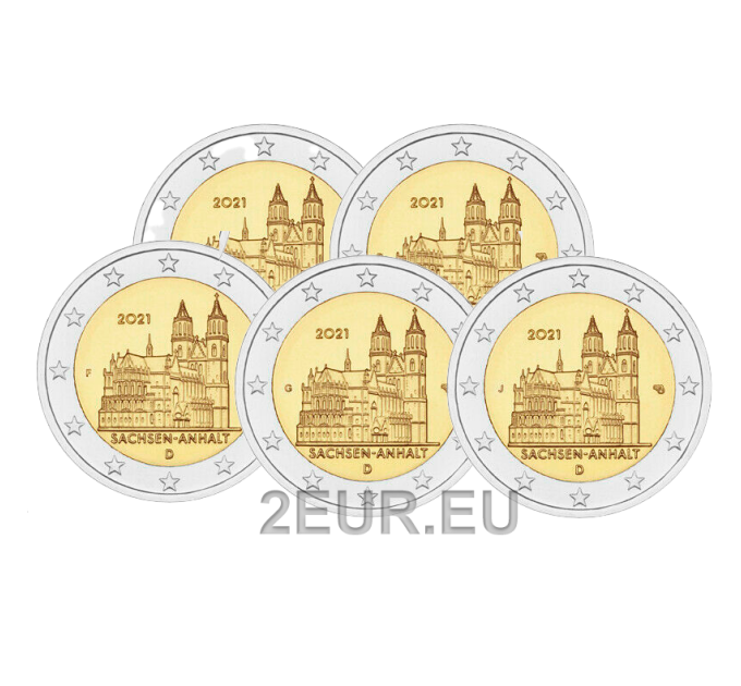 Saksa 2 euroa UNC 2021 - Saksi-Anhalt - Magdeburgin katedraali - ADFGJ