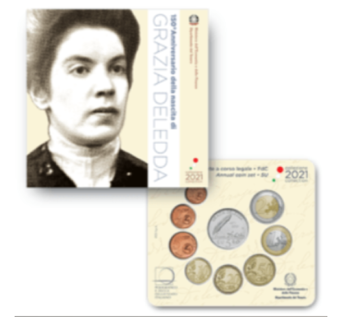 Italia 2021 - Euro set BU + hopea - Grazia Deledda