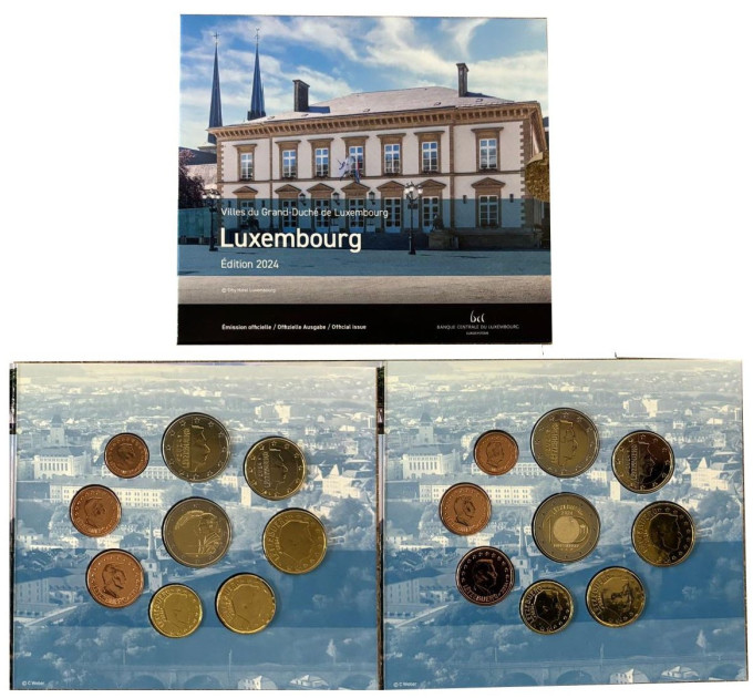 Luxemburg euro set BU 2024 - Luxemburgin kaupunki - 2 Euro Feierstëppler + Suurherttua Guillaume II
