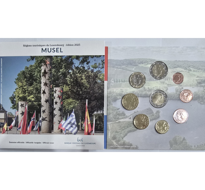 Luxemburg euro set BU 2025 - Moselle kaupunki - 2 Euro Schuman + Henrin valtaistuimen 25. kausi