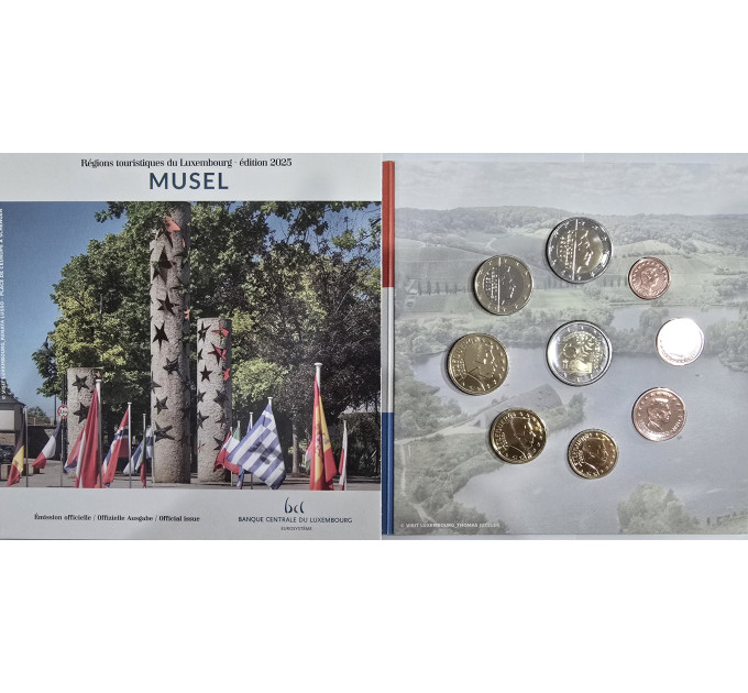 Luxemburg euro set BU 2025 - Moselle kaupunki - 2 Euro Schuman + Henrin valtaistuimen 25. kausi