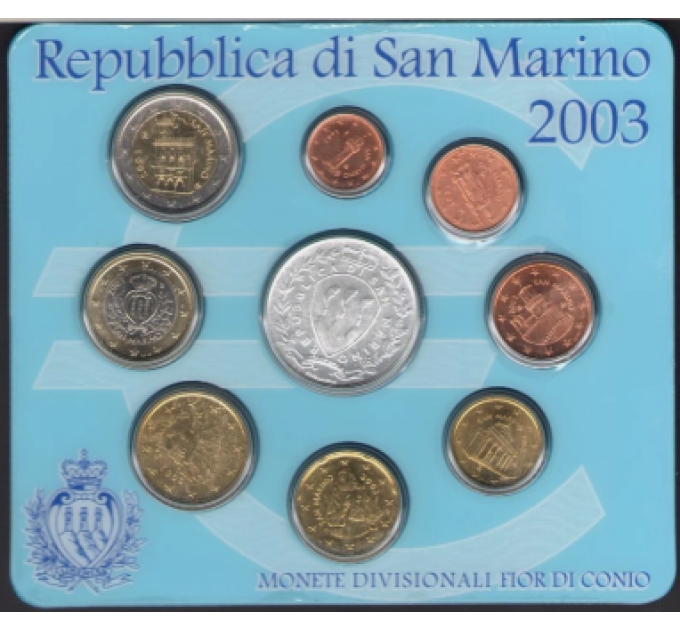 San Marino Euro set BU + 5 euron hopeakolikko 2003