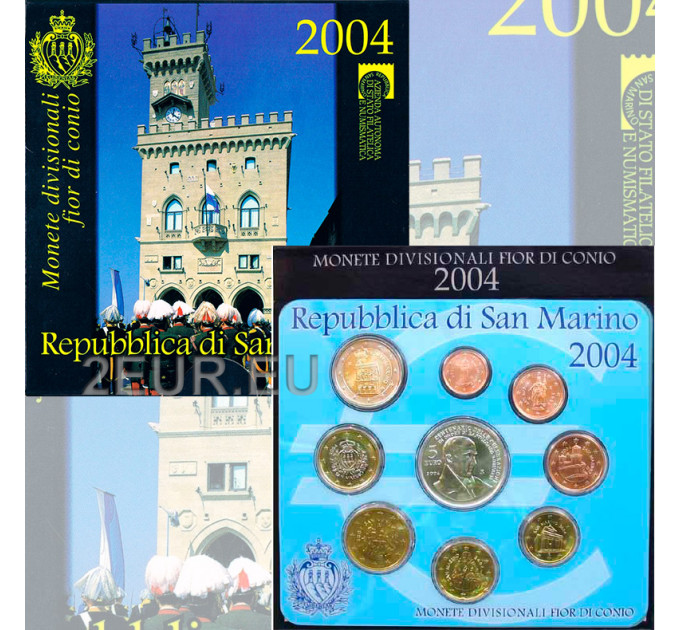 San Marino Euro set BU + 5 euron hopeakolikko 2004