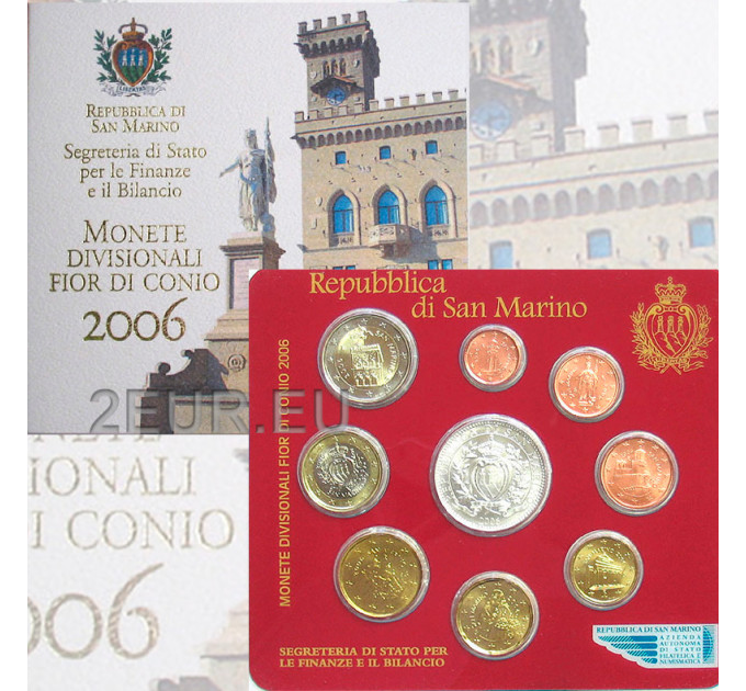 San Marino Euro set BU + 5 euron hopeakolikko 2006